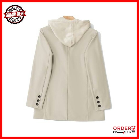 Women's Tweed Blazer Hooded Double-Breasted Oversized Work Jacket - Picture 5 of 8